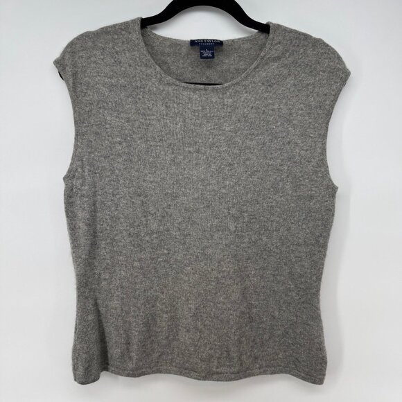ANN TAYLOR 100% Cashmere Gray Sleeveless Sweater Top Womens sz L - Picture 2 of 5